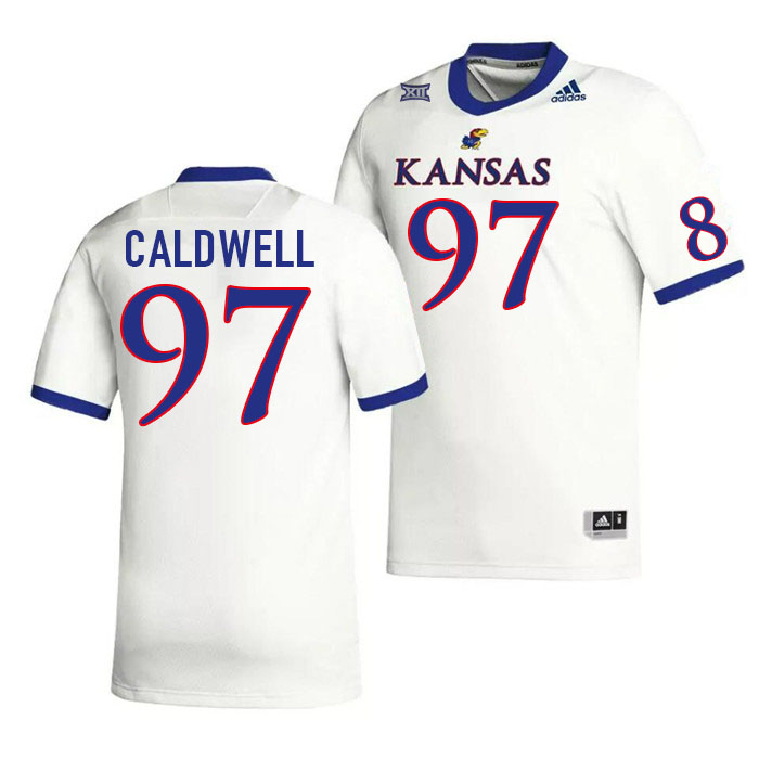 Men #97 Kenean Caldwell Kansas Jayhawks College Football Jerseys Stitched Sale-White